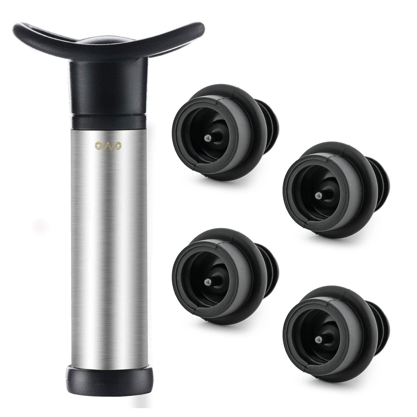 OWO Wine Vacuum Pump and 4 Stopper Wine Save Preserver Reusable Air Remover Pump Keeps Fresh Stainless Steel