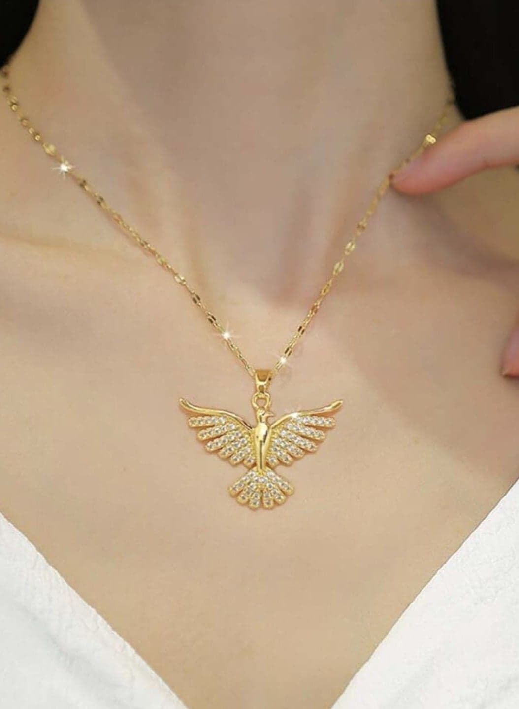 Stainless Steel Phoenix Bird Open Wings Pendant Necklace for Women Daily Wear One Piece