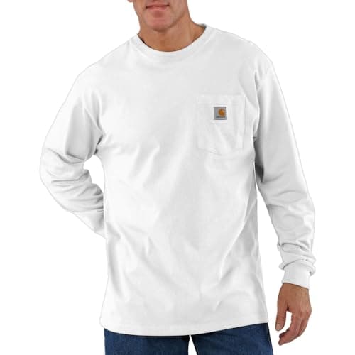 Carhartt Men's Loose Fit Heavyweight Long-Sleeve Pocket T-Shirt, White, REG-XL