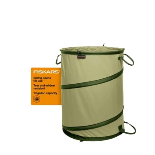 Fiskars Kangaroo Collapsible Garden Bag for Yard Waste, 10 Gallon Reusable Container for Lawn Care and Gardening