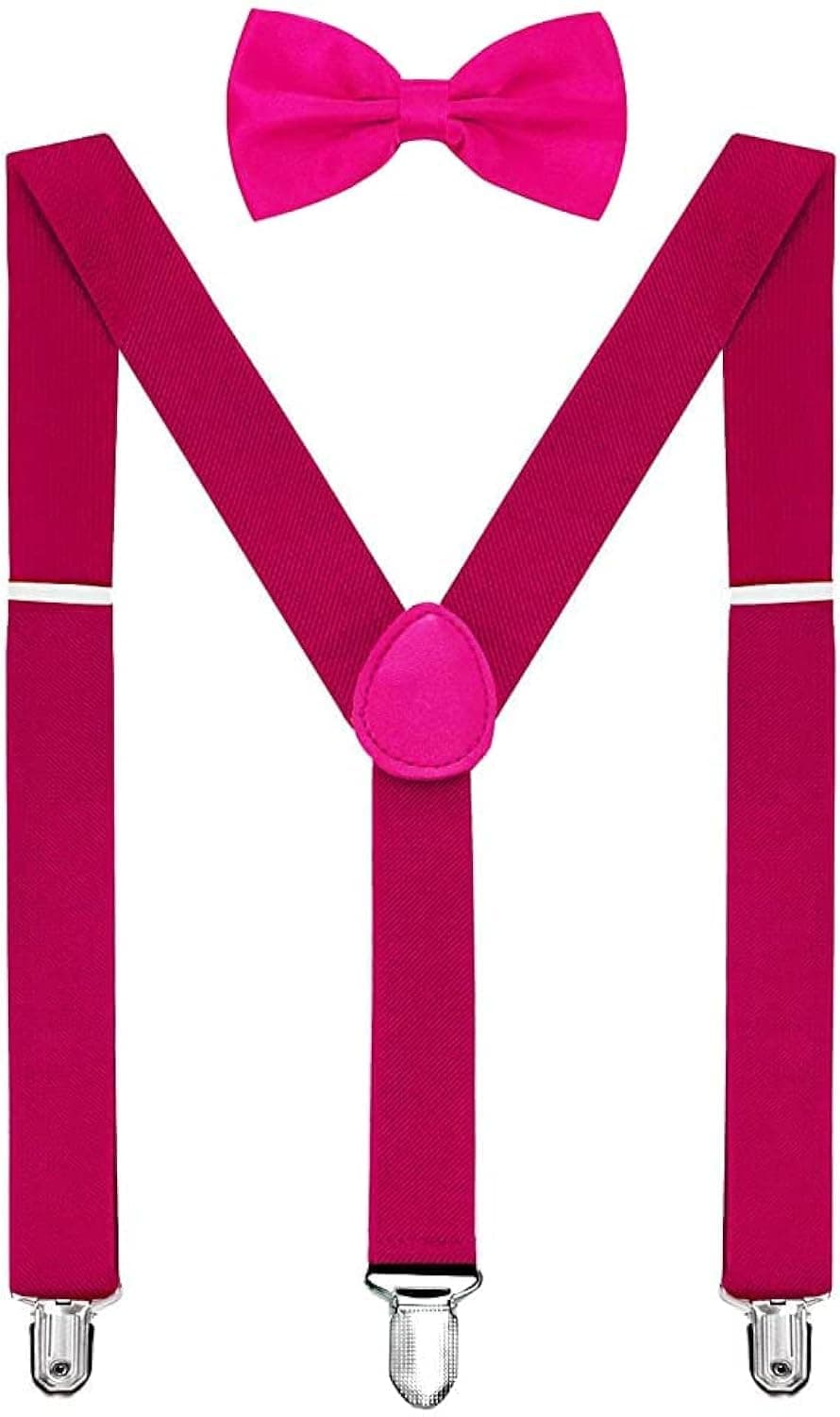habibee Suspender and Bow Tie Set for Men Adjustable Braces with Y Back, Diverse Colors, Strong Clips (1, Magenta)