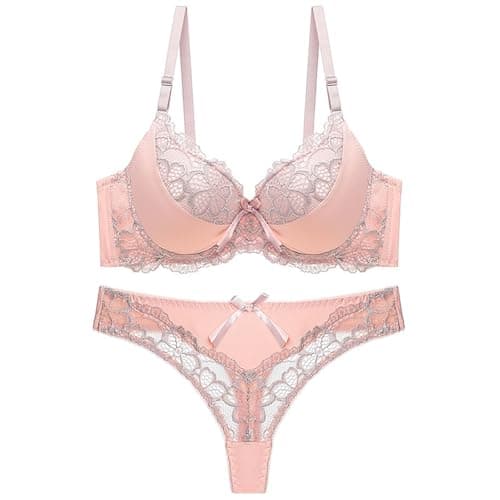 secret lives Designer Women's Bra Bikini Set Pink Color Padded Push Up Bridal Lingerie Set, 36