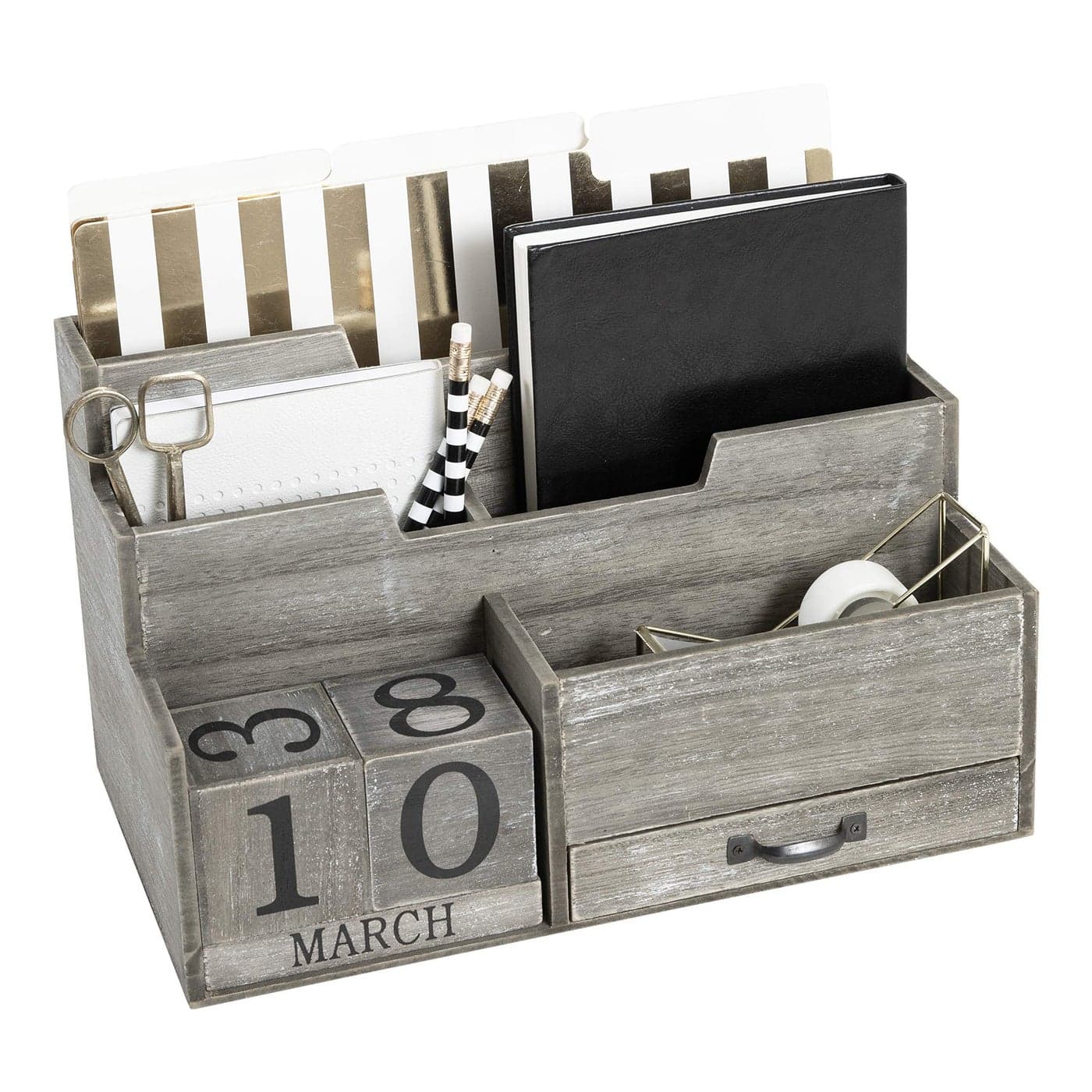 BLU MONACO Dark Wooden Mail Organizer Desktop with Block Calendar Mail Sorter Countertop Organizer for Womens Office