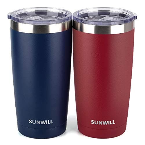 SUNWILL Travel Coffee Mug with Lid 20 oz Tumbler Set of 2 Insulated Stainless Steel Cup for Water Tea Powder Coated Wine Navy
