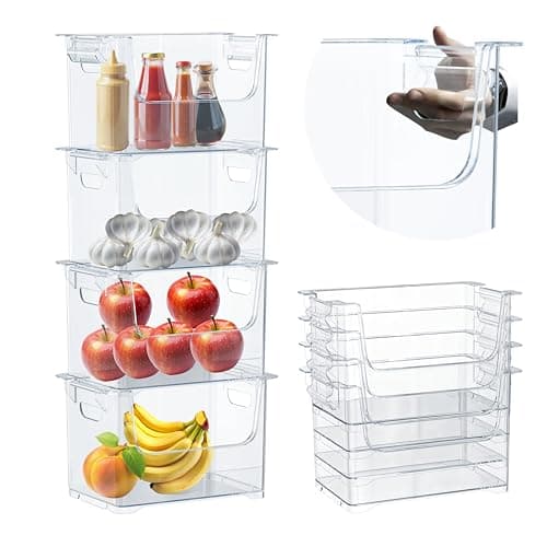 TidyFriend Stackable Storage Bins for Pantry - 4 Pack Stackable Bins for Organizing Food, Kitchen, and Bathroom Essentials (Clear)