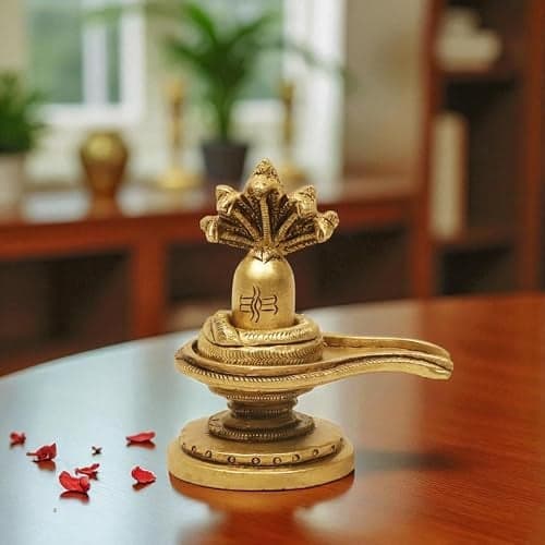 SHANTI Brass Shivling for Home Puja, Shiva Lingam for Mandir, Office Desk, Gift & Décor Height:- 2.8 Inche