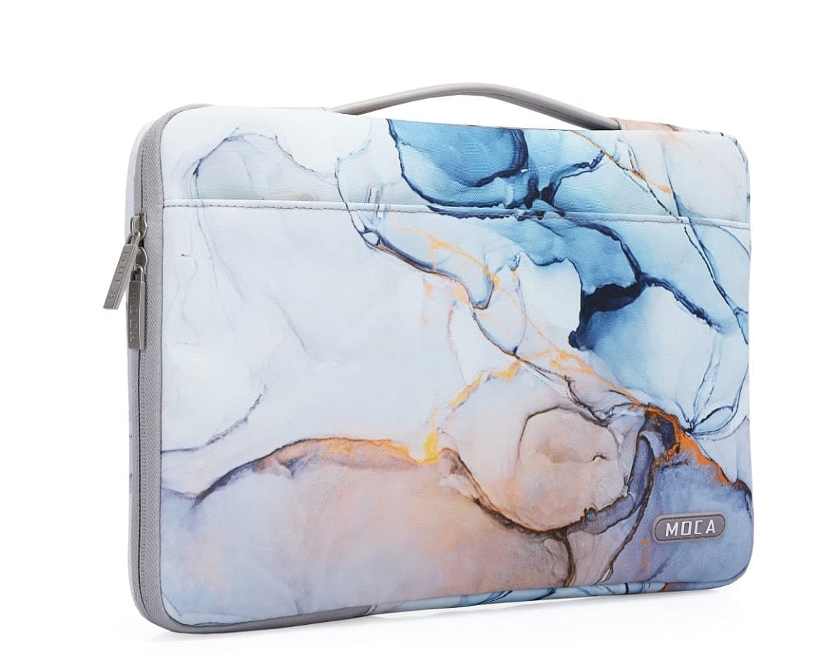 MOCA 13.3-14 inch Laptop Sleeve - Waterproof Nylon Protective Case with Soft Velvet Interior for MacBook Pro 14", MacBook Air & Laptops (New Blue Marble, 13.3 Inch)