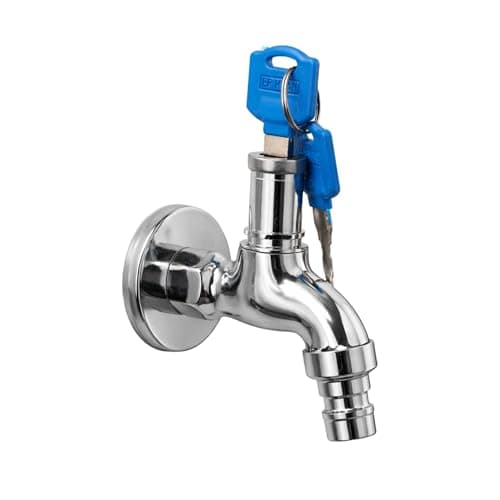 New Ware® Lockable Water Tap with Key | Brass Pillar Cock with Hose Nozzle | Anti-Theft Garden & Outdoor Faucet for Washing Machine & Home Use