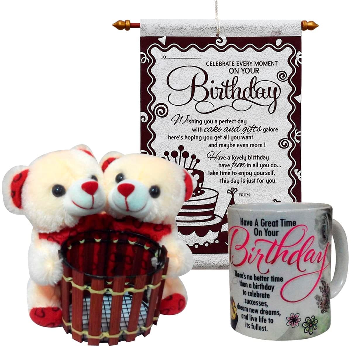 Saugat Traders Birthday Gift for Girls and Women Couple Pen Stand Teddy with Birthday Scroll Card with Coffee Mug Gift for GirlfriendWifeBest FriendGirls Surprise Gift