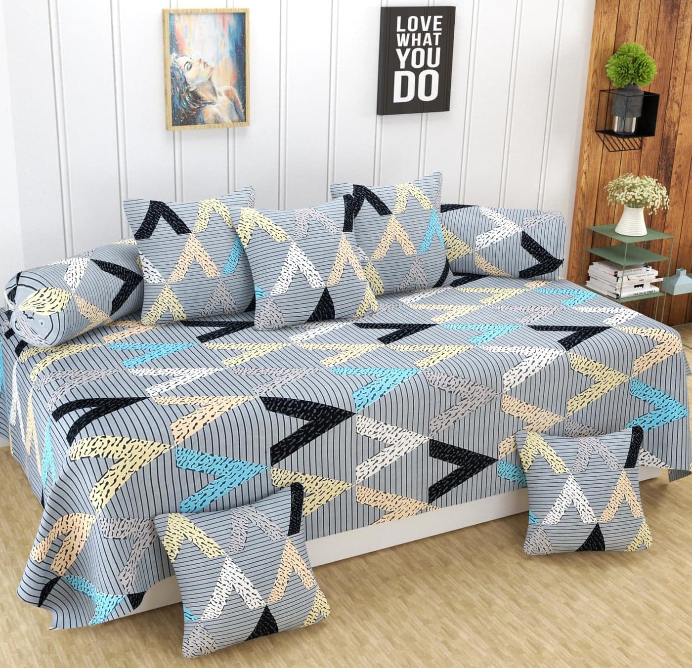 Homefab India 180 TC Microfiber Diwan Set - 8 Piece - Grey