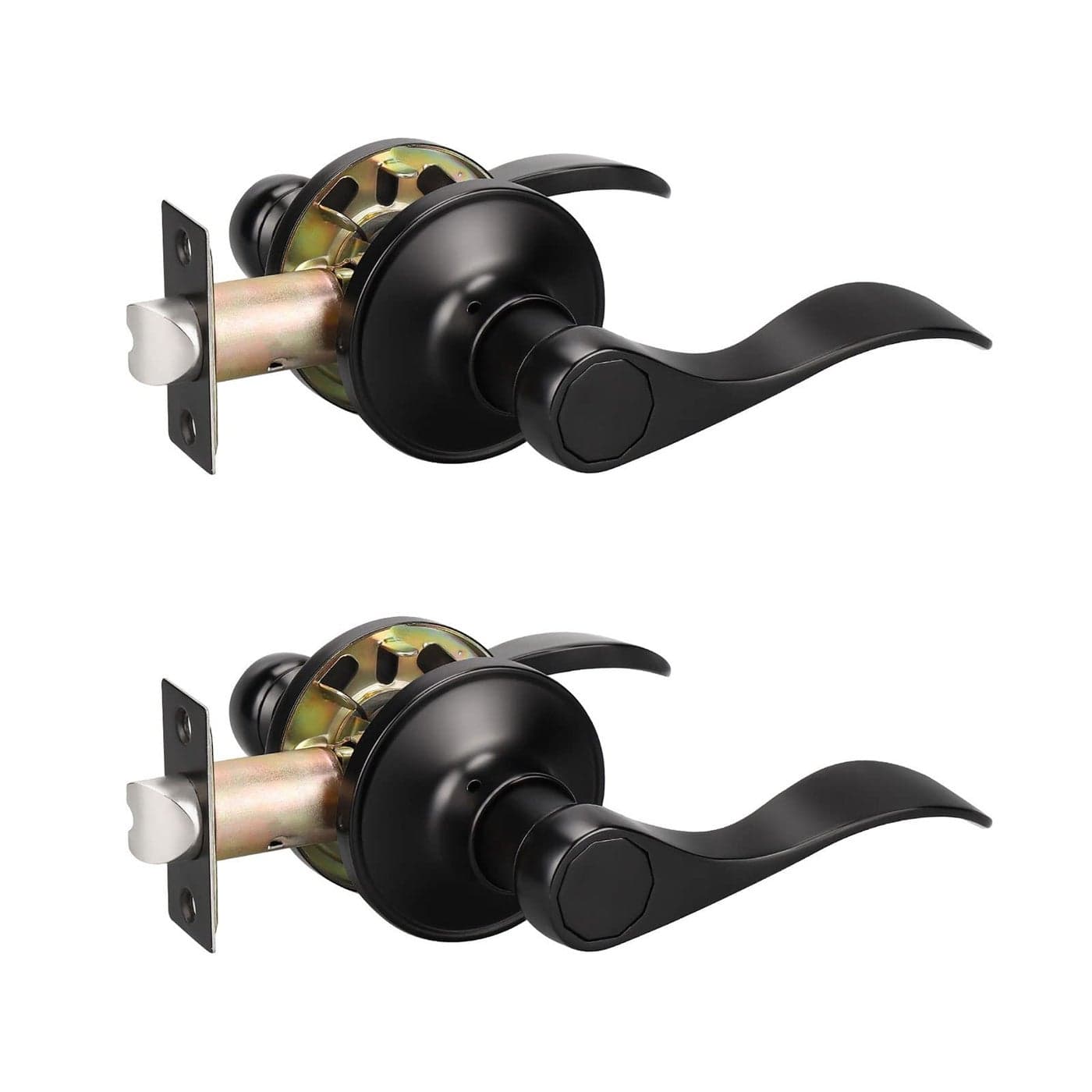 KNOBWELL 2 Pack Matte Black Passage Lever Door Handle Black Door Handles Interior Knobs for Hallway and Closet