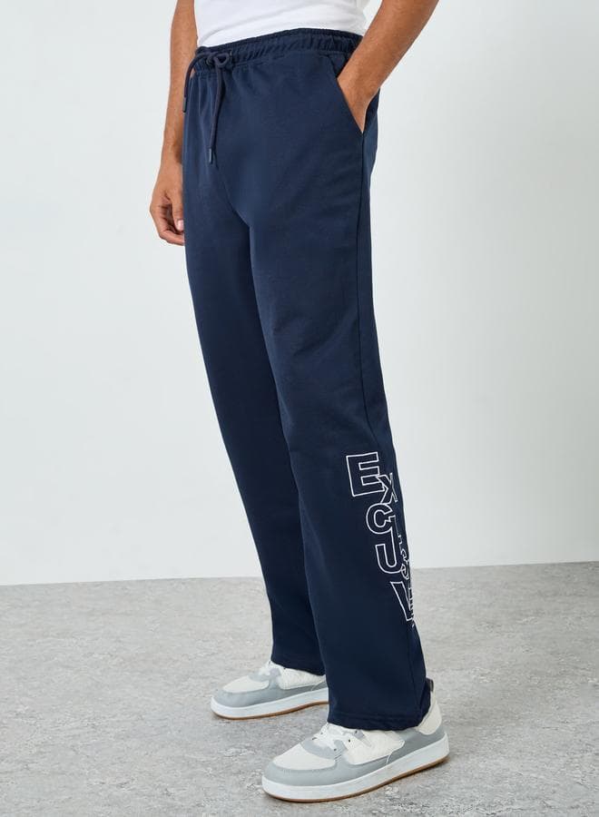 Men Straight Leg Terry Tonal Embroidery Joggers