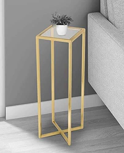 Indian Decor 23567 Classic Square Side Table End Table Accent Table Nightstand with Acrylic Clear top and Metal Frame for Living Room Bedroom Balcony Home and Office Golden