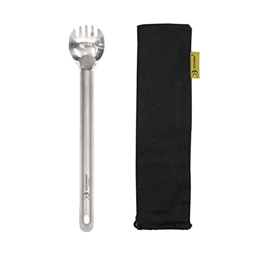 SILVERANT Titanium Ultralight Long Handle Spork, 9” Long Utensil With Polished Bowl, For Camping, Hiking & Backpacking, Extra Strong, Durable & Lightweight - With Drawstring Case