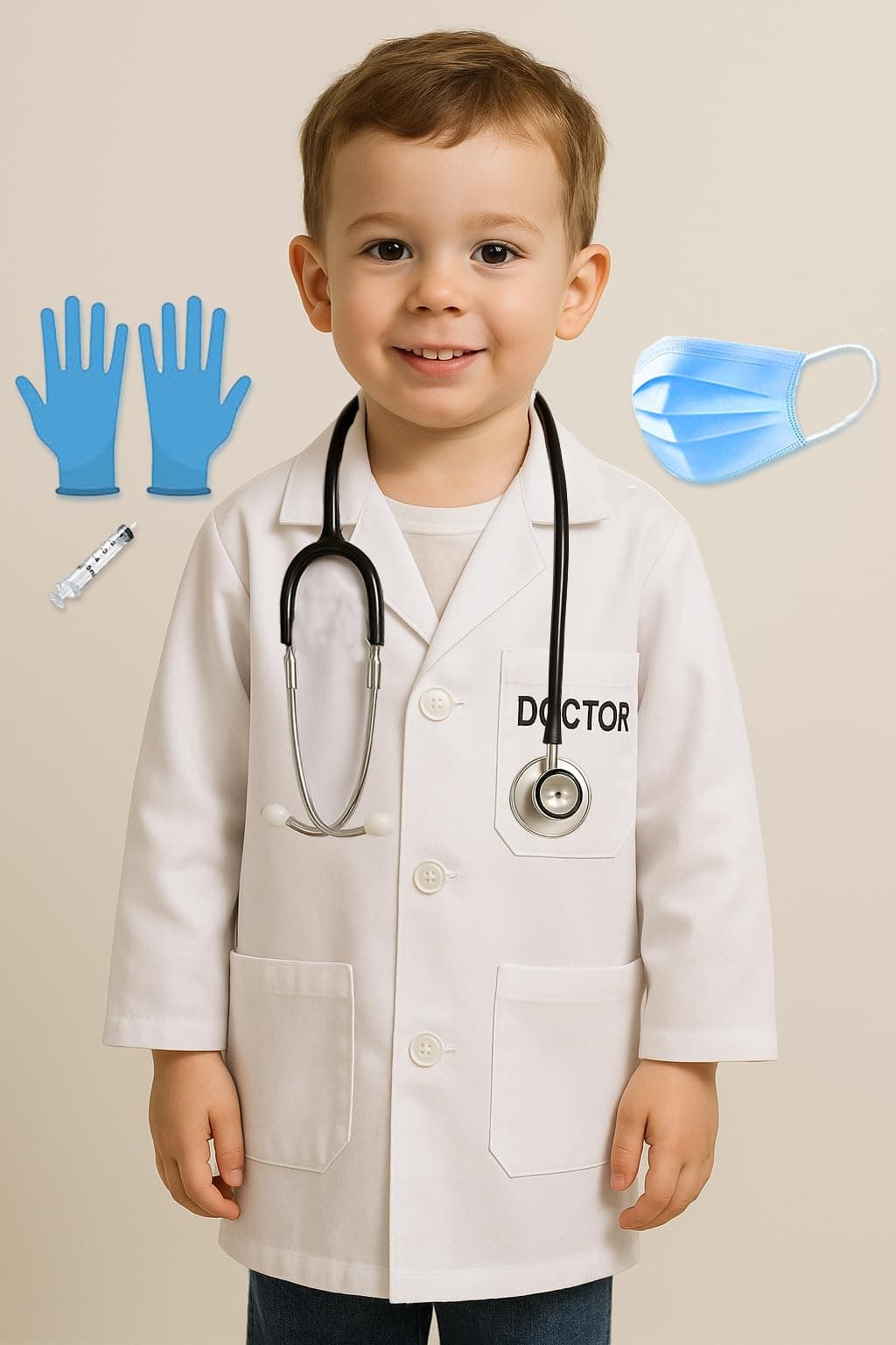 Fancy Agents Doctor dress for Kids, Lab Coat Costume for boys and girls, community helper, Scientists Dress Up with Dress, Stethoscope, mask, injection for Kids for fancy dress competition