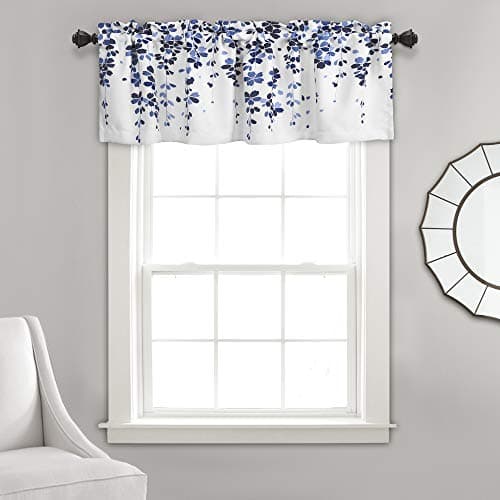 Lush Decor Weeping Flowers Navy and Blue Valance Curtain for Windows 18 x 52 Navy Blue