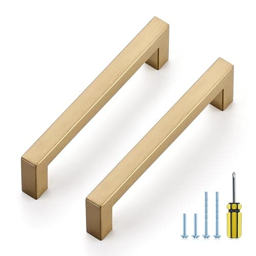 Ravinte 10 Pack Champagne Bronze Cabinet Handles 5 Inch Hole Center Stainless Steel Kitchen Square Cabinet Pulls for Dresser Drawer Cupboard Handles with Screwdriver
