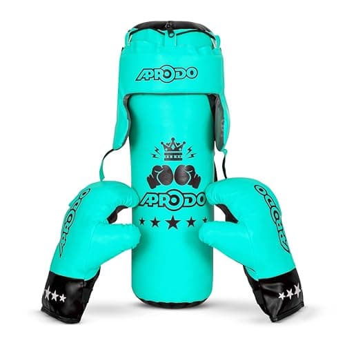 Aprodo Pack of 4 Kids Boxing Kit Set | Punching Bag for Karate | Bounce-Back Martial Arts Bag for Boys & Girls for Age 3 4 5 6 7 8 Years to Relieve Energy and Build Skills (Green-Black)