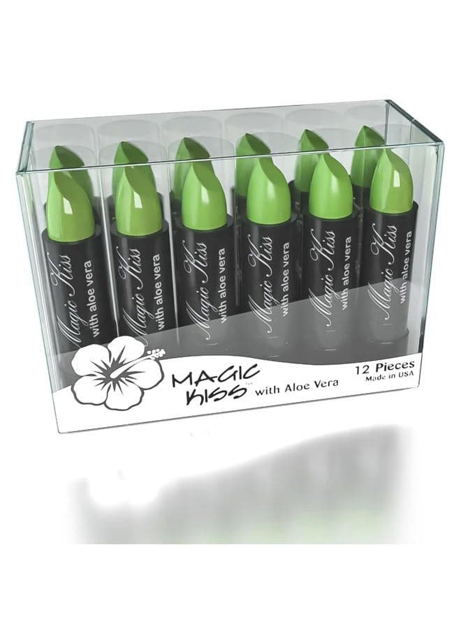 Pack of 12 Color Changing Aloe Vera Lipstick set, MADE IN USA (Green)