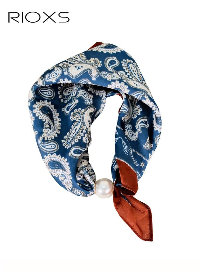 Women's Magnetic Pearl Silk Feeling Scarf, Elegant Satin Scarves for Ladies, Classic VintagePrinting Scarf Neck Tie, Soft Comfortable Hair Bandanas Scarves Fashion Accessories