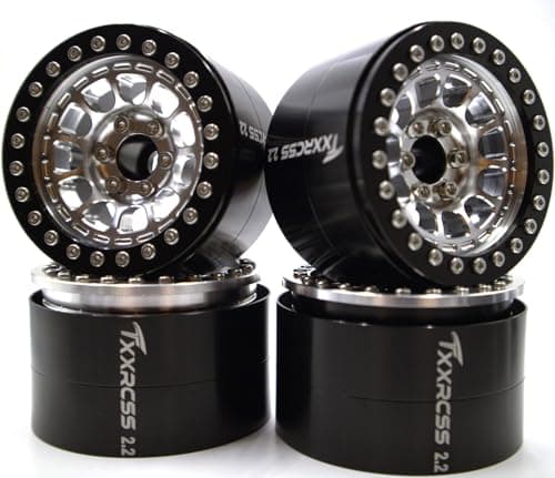 Txxrcss RC 22 Aluminum Alloy Beadlock Wheels and Tires Upgrades Accessories Rims for 110 SCX10 TRX4RC4WD and D90 RC Crawler Axial Remote Control Car 4pc Black Silver