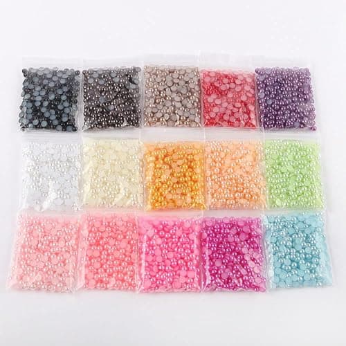 9000pcs 4mm Half Round Pearl Beads Mixed 15 Colors Cabochon Flatback Gem DIY Scrapbooking Shoes Phone Nail Art Making Crafts Material
