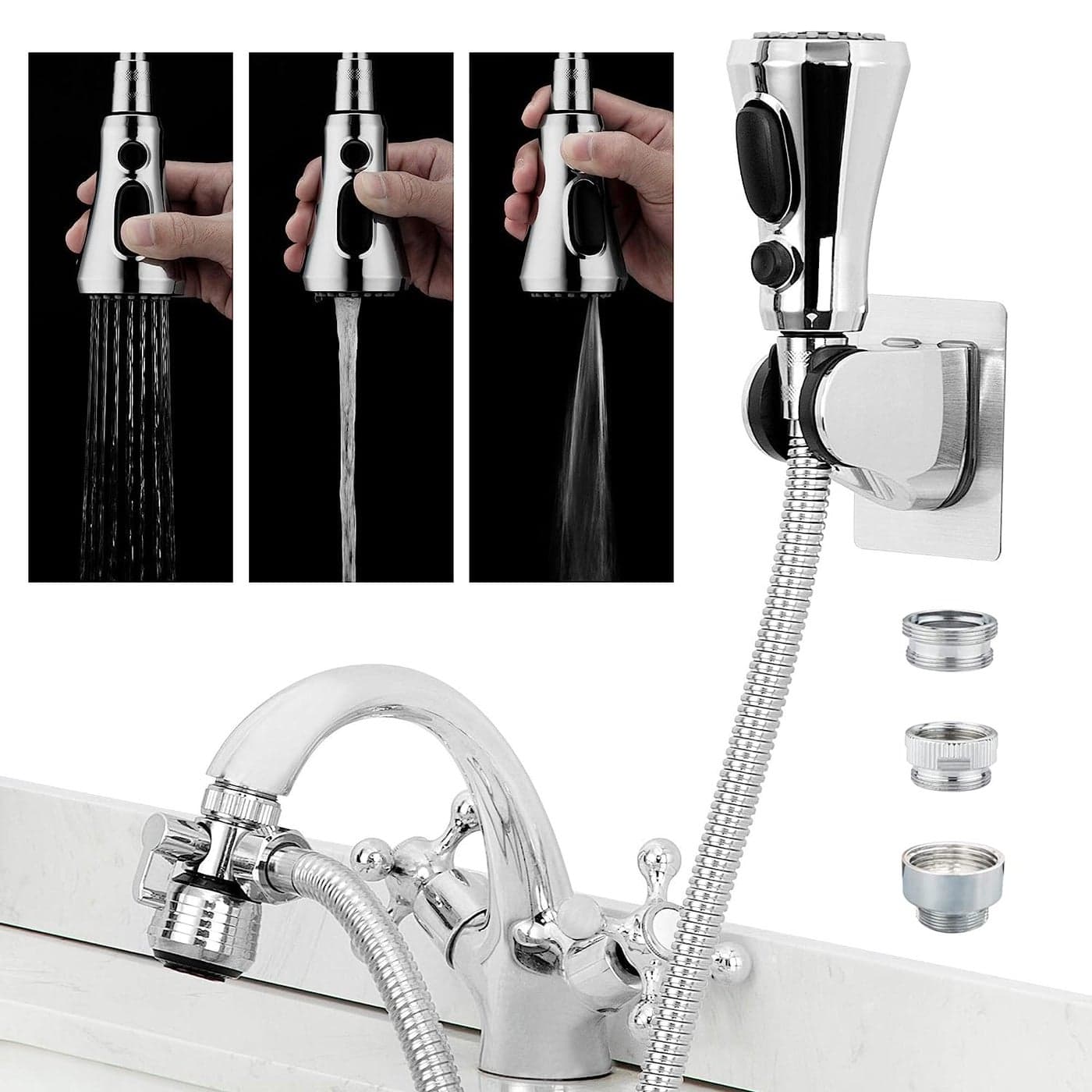 CECEFIN Kitchen Faucet Hose Attachment Sink Sprayer Replacement Head with 49 Ft Stainless Steel Hose Water Saving Aerator with 3Way Diverter Valve for Hair Washing Laundry Room and Pet Shower