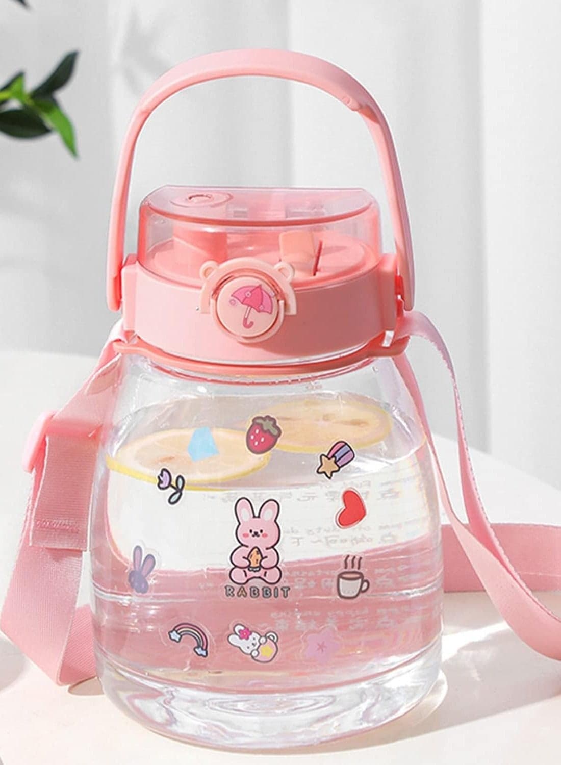 Kids Water Bottle Cute Toddler Cup with Straw Spill Leakproof Durable Plastic Drinking Bottle for Boys and Girls Child Reusable Water Bottle Indoor-Outdoor Pink