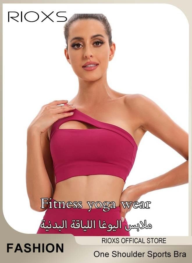 Women's One Shoulder Sports Bra Wireless Padded Yoga Bra Halter Style Medium Support Workout Bra