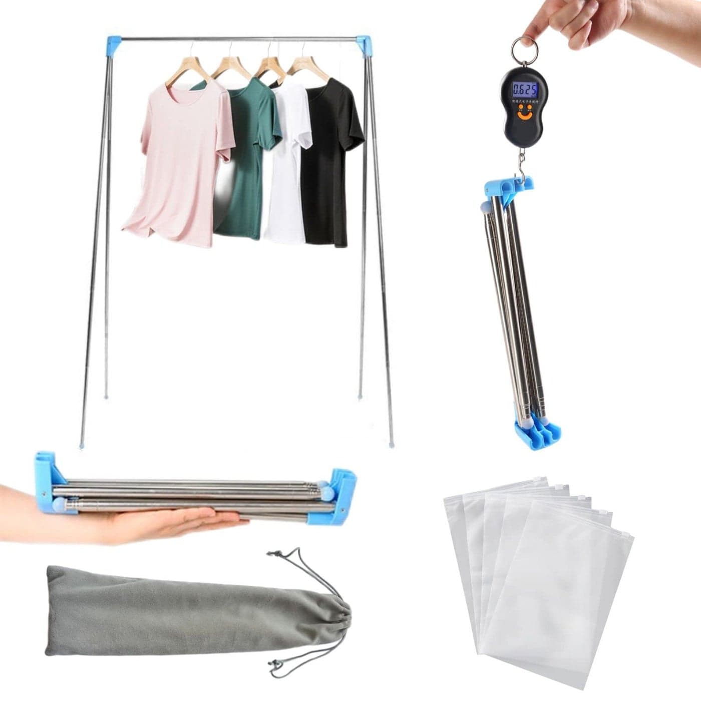 Portable Travel Garment Rack Stainless Steel Foldable Mini Drying Clothes Rack for Travel Camping Hotel Room Laundry Dance Indoor Outdoor BLonger Thicker