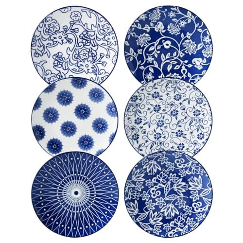 Cerkik Ceramic Dessert Plates Set - 6 Inch Mini Appetizer Plates for Kitchen - Small Salad Plate for Cake Snacks Side Dish, Microwave Dishwasher Safe, Gift, Vintage Blue