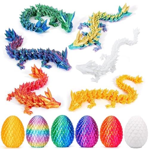 6 Pcs 3D Printed Dragon Eggs with Dragon Inside Mini Dragon Egg Fidget Toy 3D Articulated Crystal Dragon Eggs Easter Basket Stuffers 3D Printed Easter Eggs Animals Toy Set Multicolor6pcs