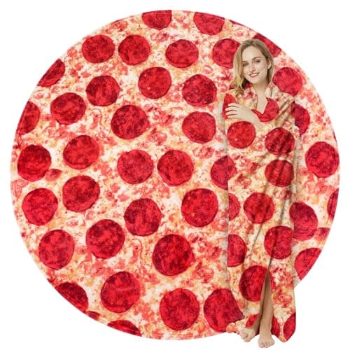 LetsFunny Pizzas Blanket, 2.0 Double Sided Wrap Throw Blanket for Adults Kids, Giant Funny Realistic Food Blankets, Soft Flannel Round Throw Blanket Cool Presents