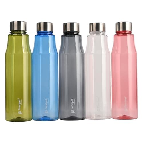 PEARLPET Ellie Round BPA-free Plastic Water Bottle Set of 5 Pcs, Each 1000ml (Multicolour)