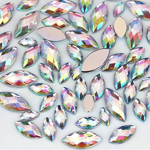 1000Pcs Crystal AB Horse Eye Rhinestones Glitter Gems Flatback Acrylic Gemstones Jewels Crafts DIY for Making Clothes Dress Shoes Bag Wedding Accessories01 White AB