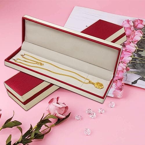 LUCES Satin Long Bracelet Chain Jewellery Organizer Storage Box Necklaces Pendant Holder Gift for Wedding Engagment Valentine's Day Maroon Pack of 1