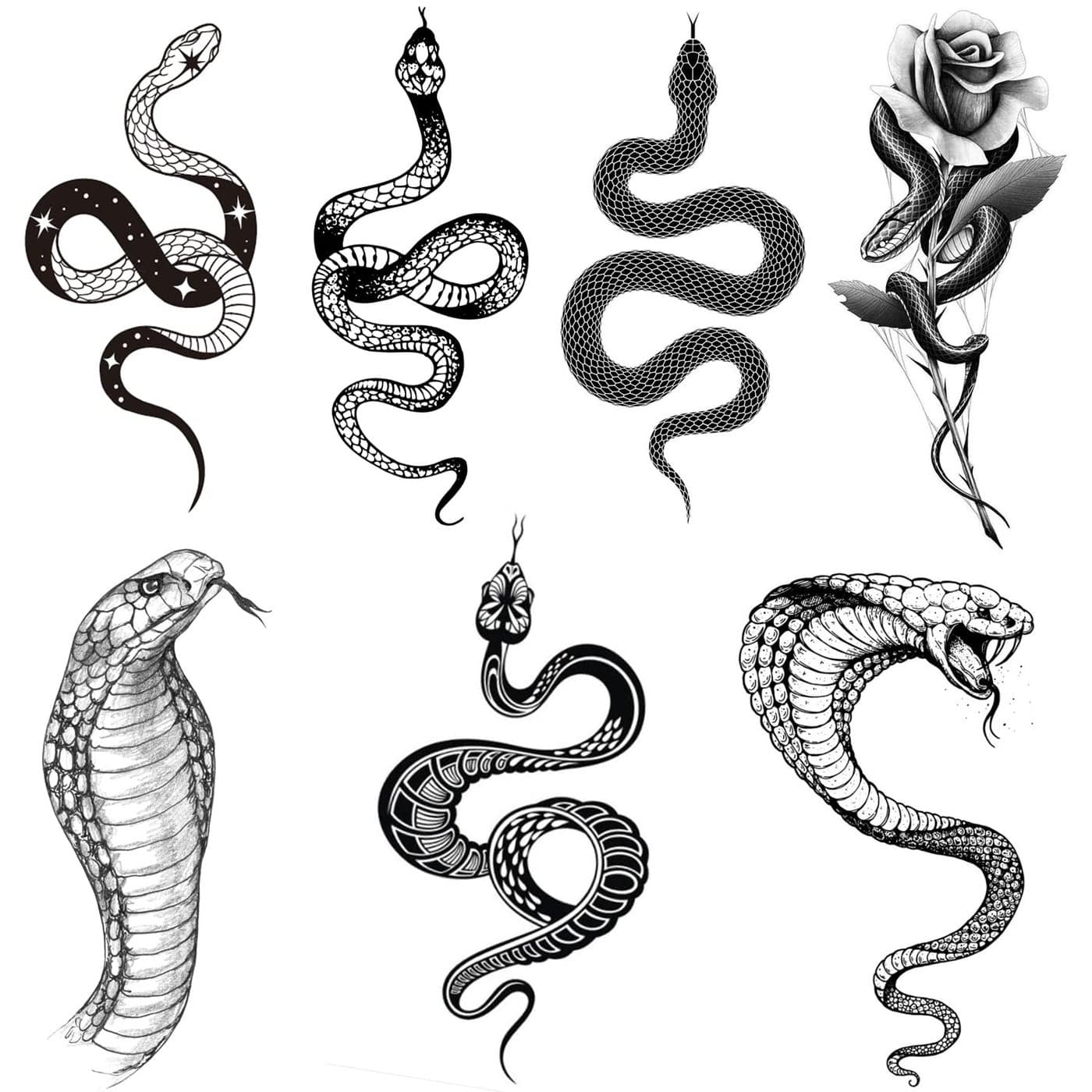 Tazimi Snake Temporary Tattoos6 Sheets Black Snake Tattoos For Women Men Body Art Decorations Black Fake Tattoos Stickers