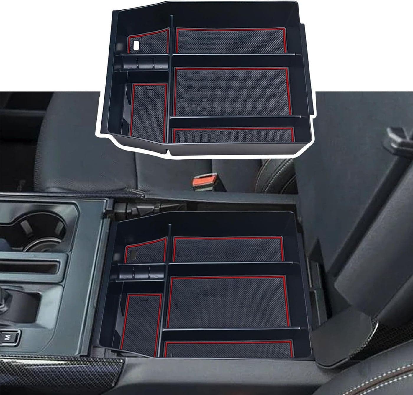 Zxiaochun Center Console Organizer for 2021-2024 Ford F150 - Red Trim