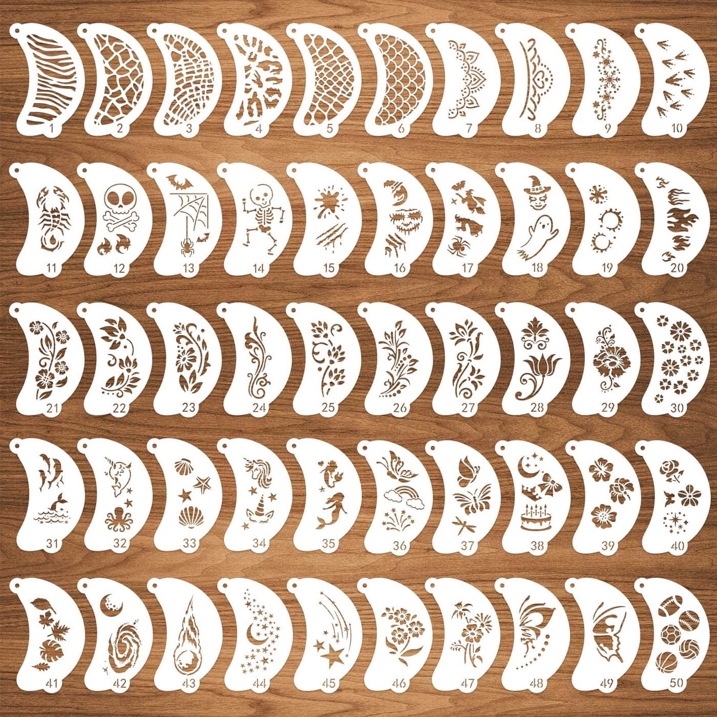 CODOHI 50 Pcs Face Paint Stencils Body Facial Painting Templates Diverse Designs for Makeup Halloween Party Art Painting