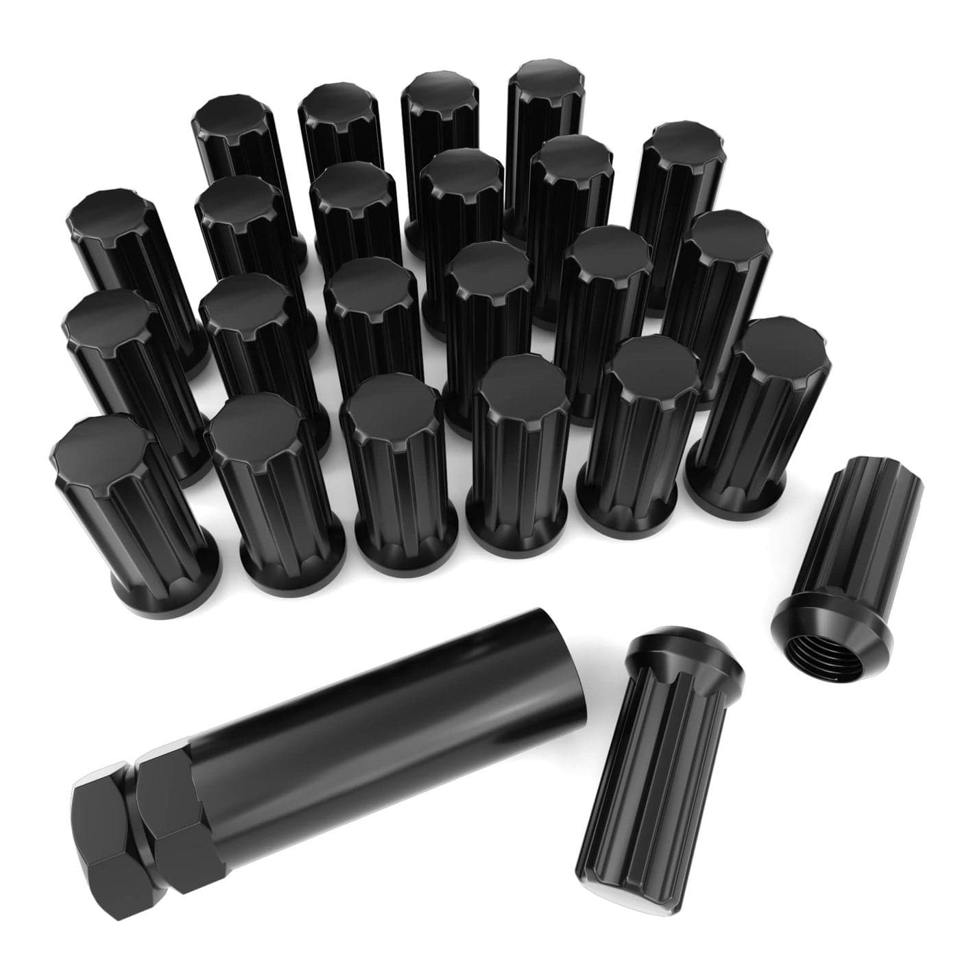 M14x15 Wheel Lug Nuts 24pcs 51mm Long Acorn Spline Closed End Black Lug Nuts for Ford Chevy GMC Cadillac Ram with 1 Socket