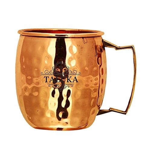 Taluka ( 3.5 Height x 3.2 Dia Inches approx Hand Crafted Pure Copper Moscow Mule Beer Mug Brass Handle Pure Copper Beer Cup of 18 Oz Bar Hotel Restaurant Tableware