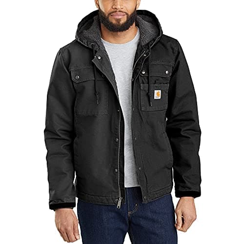 Carhartt Mens Relaxed Fit Washed Duck SherpaLined Utility JacketBlackSmall