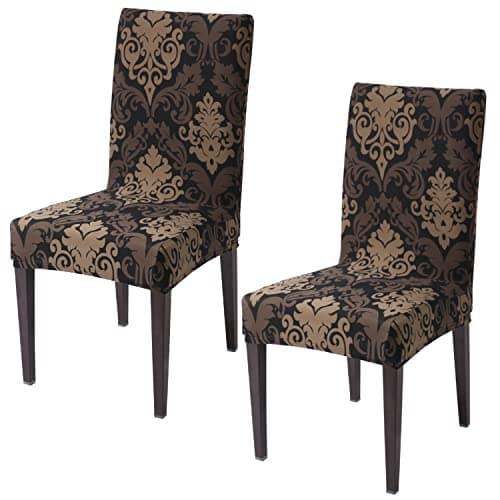 HOKIPO Dining Chair Cover Set of 2 Seater Stretchable Elastic Slipcovers (Ar-4037-D2*2), Brown