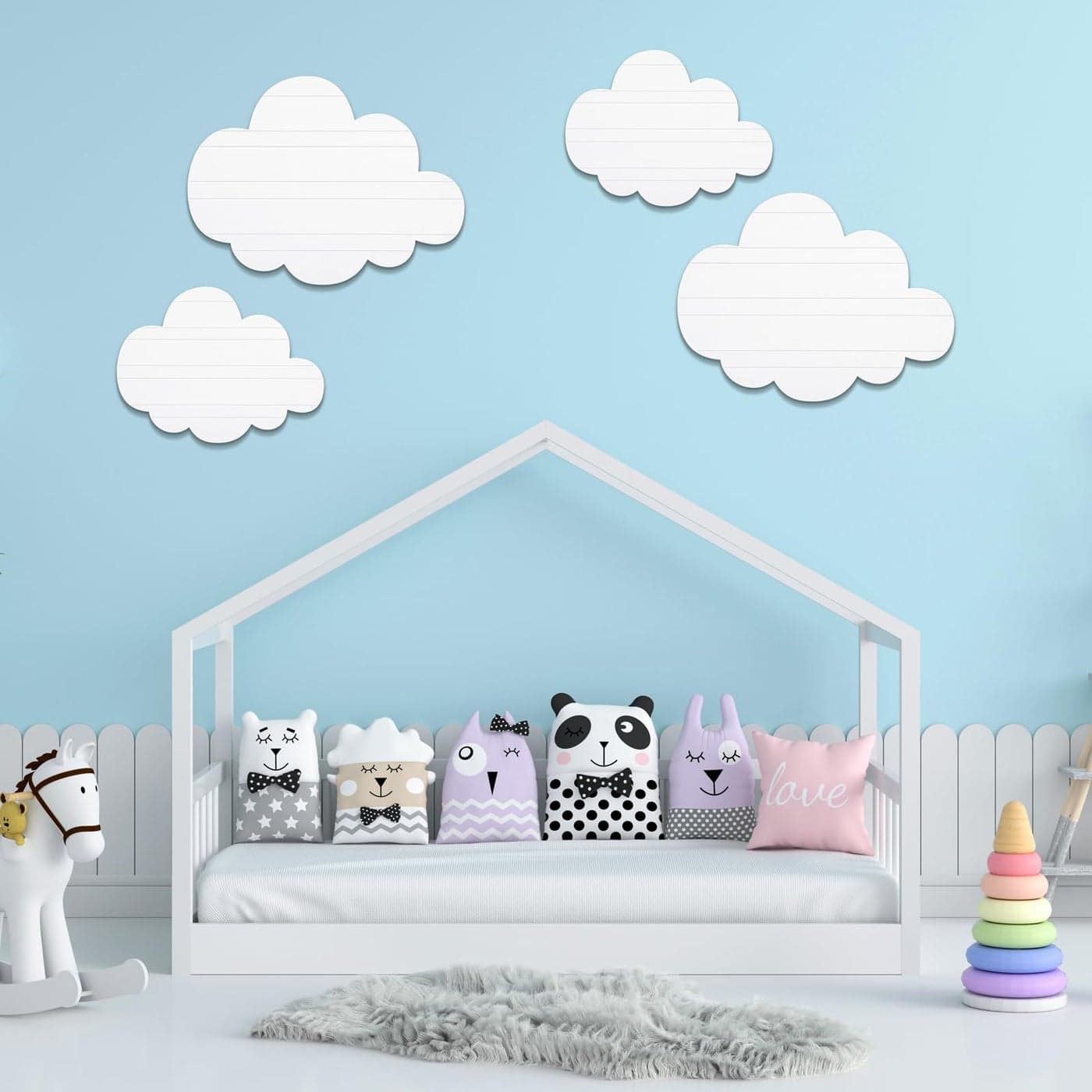 Ferraycle 4 Pcs Cloud Wall Decor Wood Hanging Cloud Nursery Room Sky Themed Decorations White Cloud Decor for Room Cloud Party Decorations