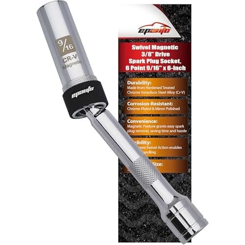 EPAuto Swivel 9/16" Magnetic Spark Plug Socket, 6 Point 3/8" Drive x 6-Inch