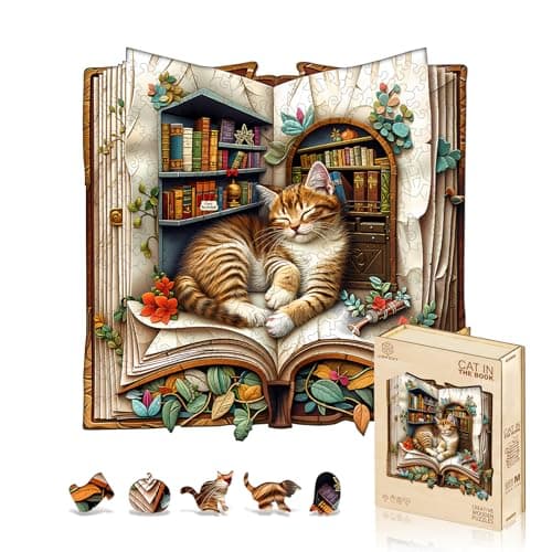 Jigfoxy Wooden Puzzles for Adults The Cat in The Book Wood Puzzle for Adults Unique AnimalShaped Wooden Jigsaw Puzzle Christmas Thanksgiving Gifts for Family and Friends L126 124in270pcs