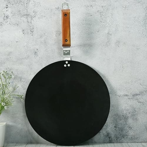 Femora Iron Concave Tawa 11.8-inch(29 cm), Tava for Roti with Strong Wooden Handle Black, Gas Stovetop Compatible, Pack of 1