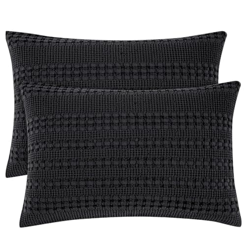 PHF 100% Cotton Waffle Pillow Shams Standard Size, 2 Pack 20" x 26" Soft Skin-Friendly Pillowcases, No Filling, Aesthetic Woven and Breathable Waffle Weave Pillow Case Covers for Bed, Indigo