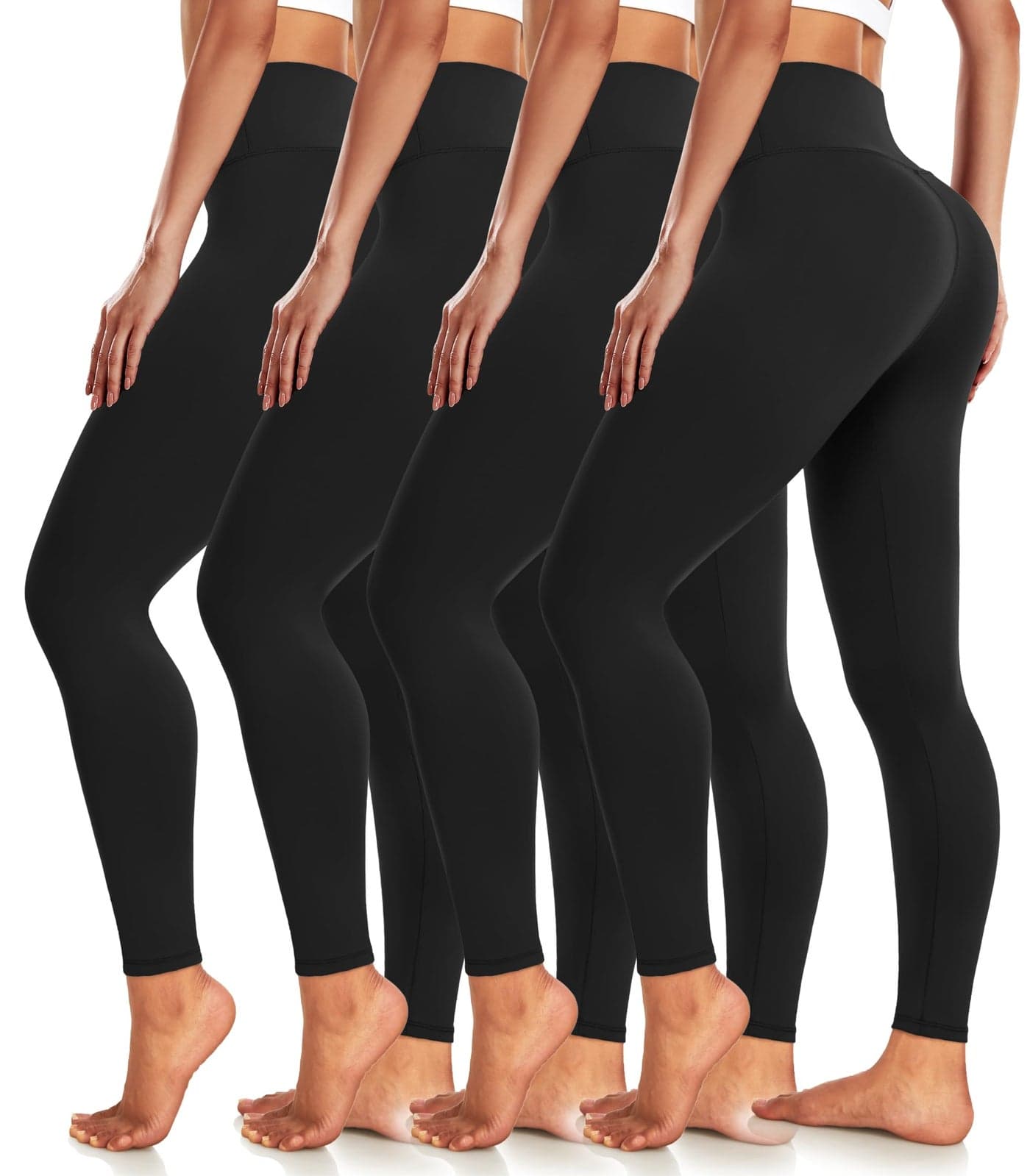 4 Pack Black Leggings for Women Butt Lifting High Waisted Tummy Control Slimming Non-See Through Squat Proof Yoga Pants Workout Running Athletic Gym Casual Wear Cycling Tights L-XL