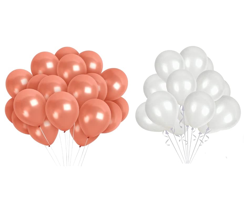 Vail Creations MADE IN INDIA 10inch Metallic Balloons for Birthday Decoration/Anniversary Party Decoration (White,Rose Gold, Pack of 50)